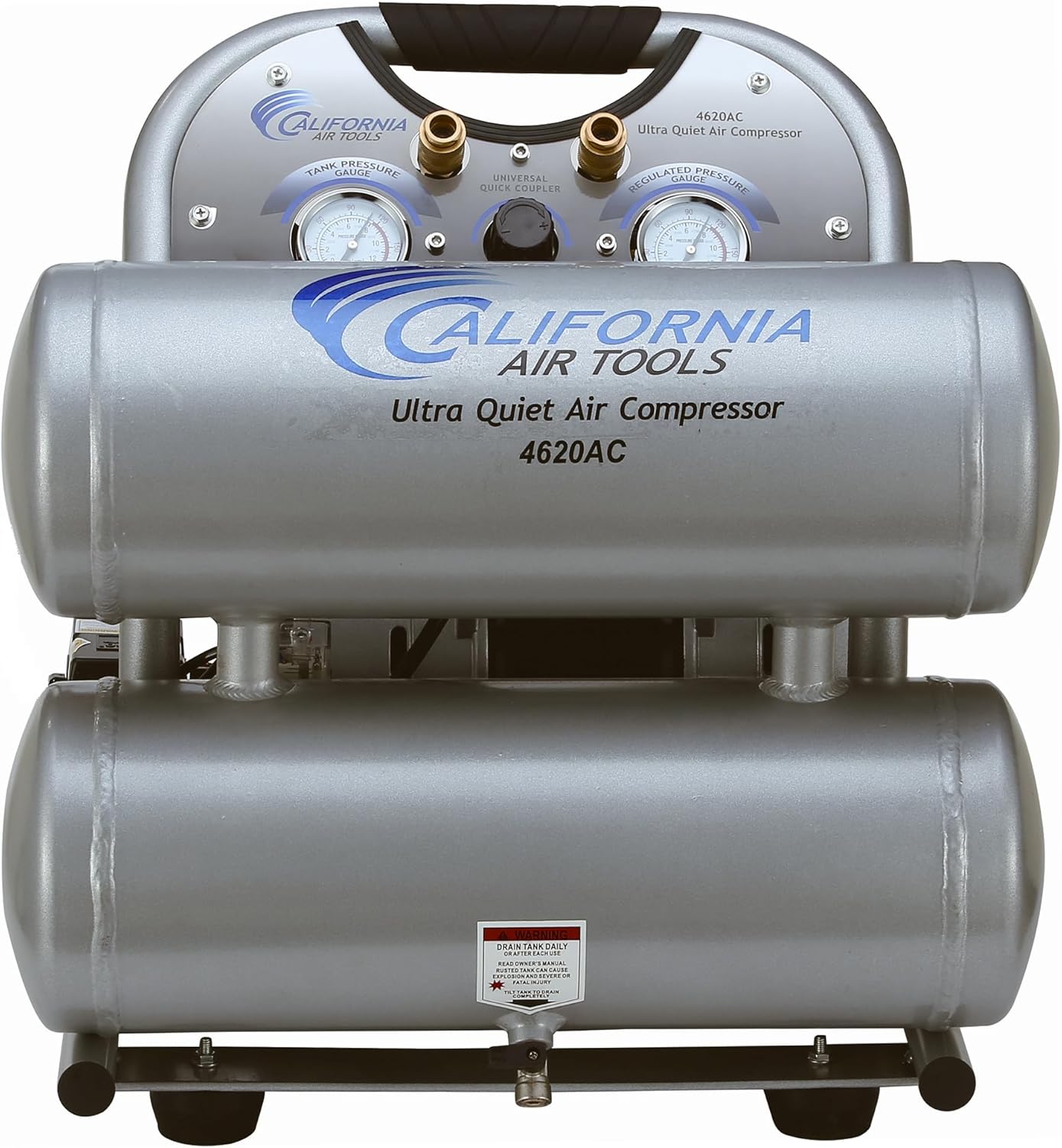 Dual stack air compressor configuration showing increased tank capacity and CFM output for professional shop use