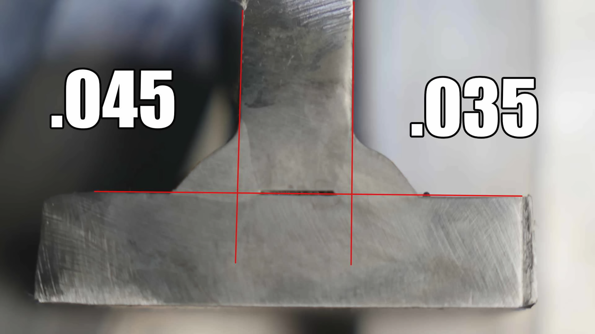 Comparison of different welding wire sizes showing bead appearance and penetration differences