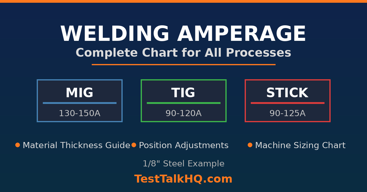 Welding Amperage Chart: MIG, TIG & Stick Settings by Material Thickness