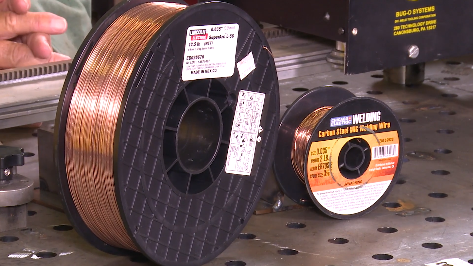 MIG welding wire spool showing continuous wire feed system