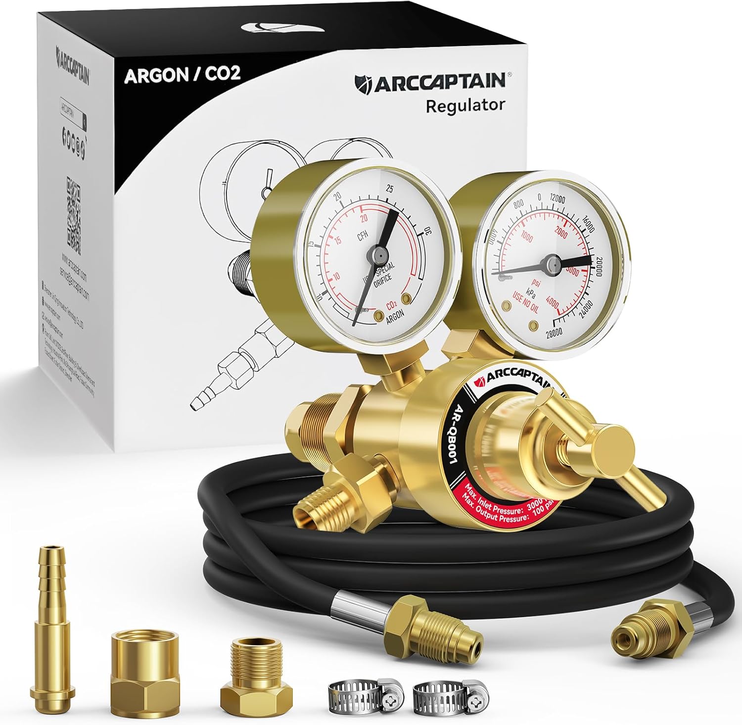 ARCCAPTAIN Argon CO2 dual-gauge regulator kit