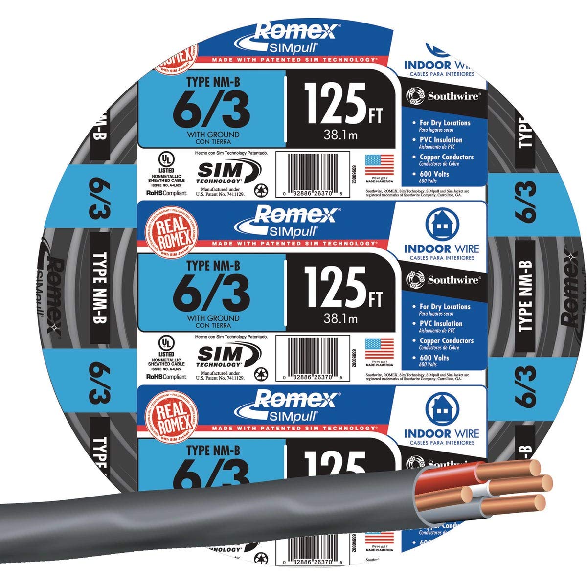 Southwire 6/3 NM-B Romex 125ft