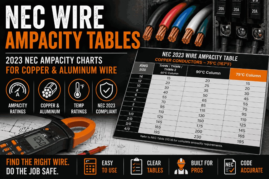NEC Wire Ampacity Tables — THHN, THWN, Copper & Aluminum Reference