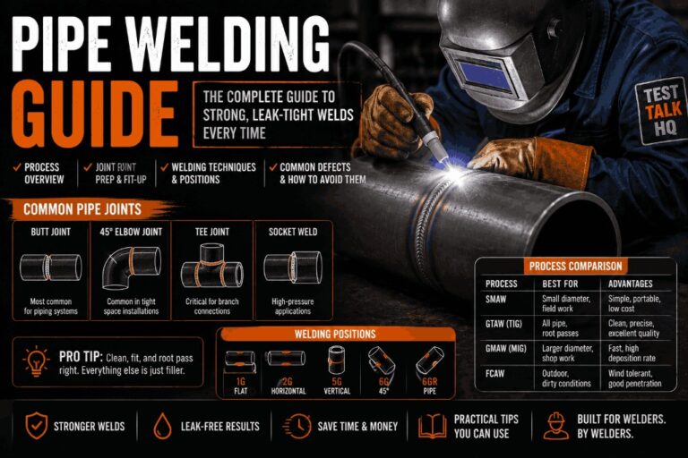 Pipe Welding Guide — Positions, Joint Prep, Root Pass & Settings