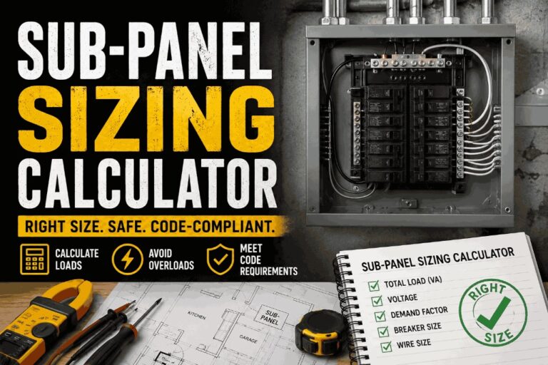 Sub-Panel Sizing Calculator — electrical sub-panel, tools, and load sizing checklist