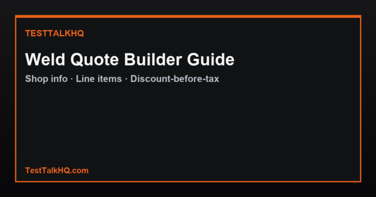 Weld Quote Builder Guide — Shop Info, Line Items & Export