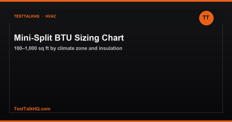 Mini-Split BTU Sizing Chart by Climate Zone