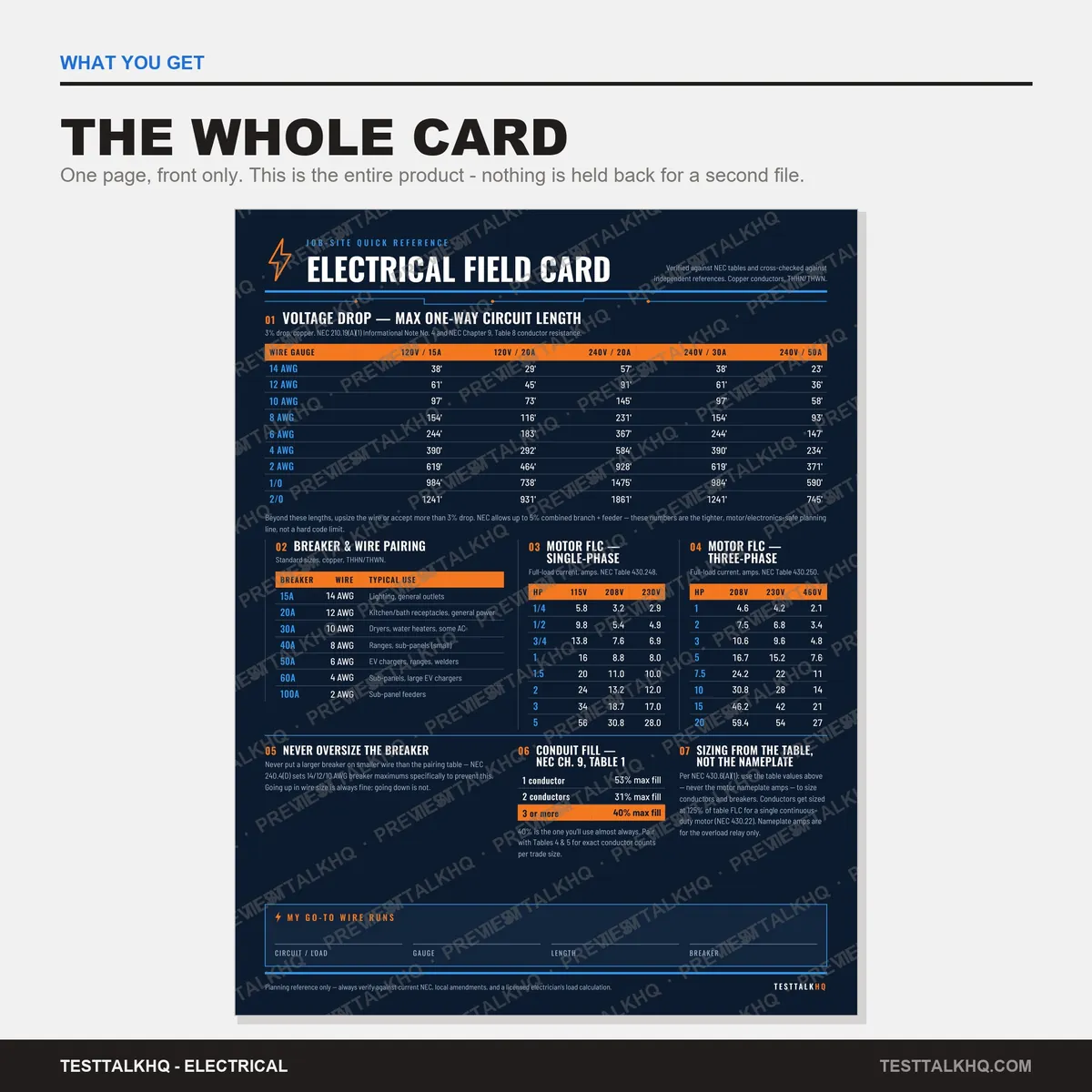 Electrical Reference Card