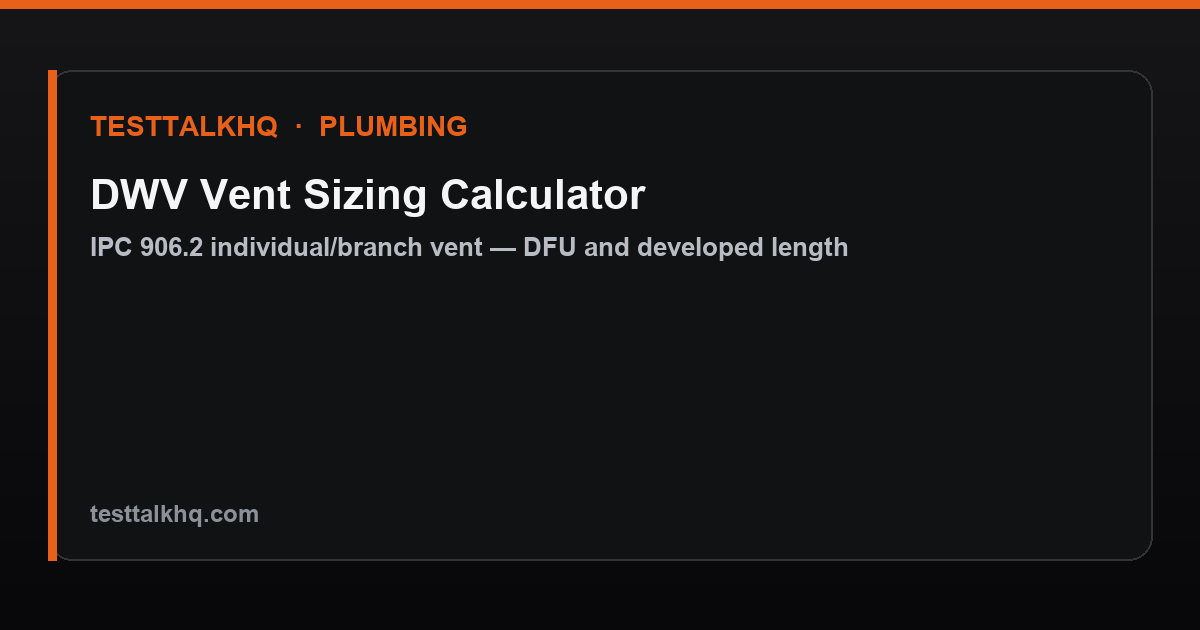 DWV vent sizing calculator